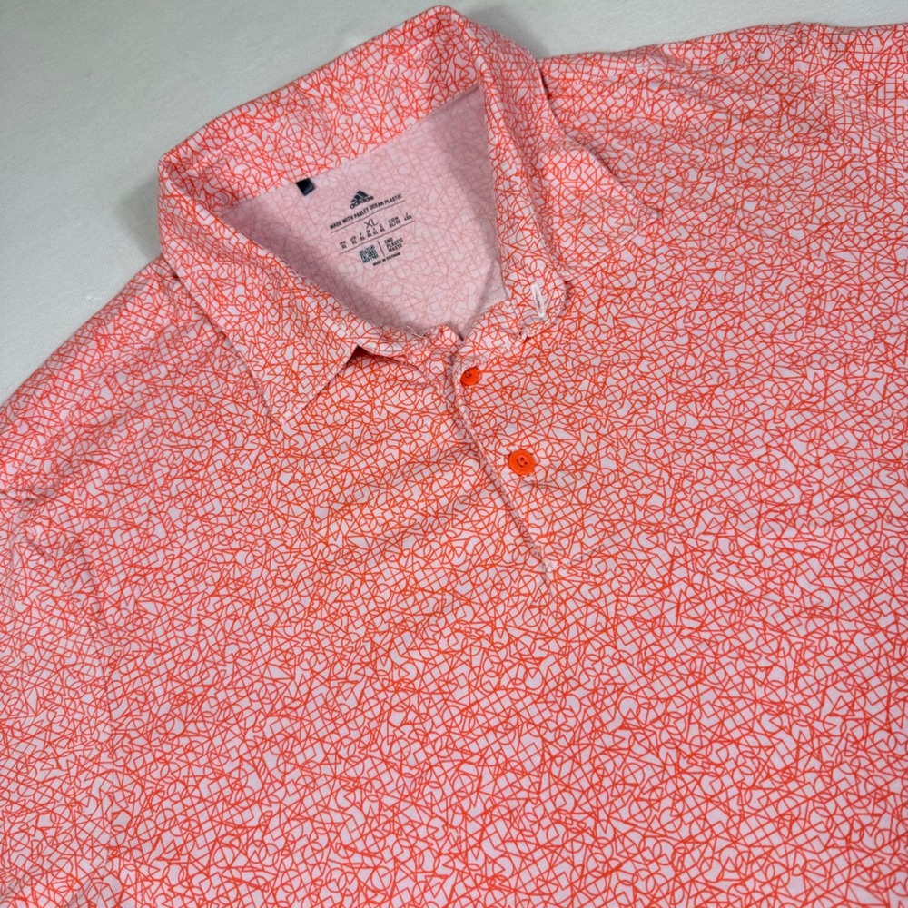 Adidas Golf Polo XL Coral White Parley Ocean Plastic Geometric Print‎ Shirt